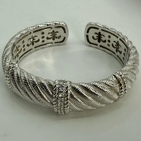 Vintage Judith Ripka Sterling Silver Cuff Bracelet with White Crystals 6.5” - Picture 3 of 12